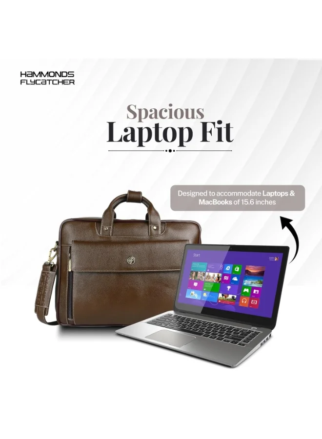 Hammonds Flycatcher  Genuine Leather Office Bag for Men, 15.6" Professional Leather Laptop Bag for Men for Office, Travel, Daily Use, Adjustable Strap & Multi Compartments-LB150 MH  | Best Price UAE